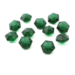 Lot (11) Czech vintage hexagon faceted Emerald green glass rhinestones 14mm