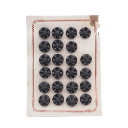 Card (23) vintage Czech black flower glass buttons 13mm