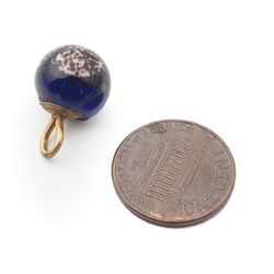 Antique Czech spatter marble cobalt blue lampwork glass ball button 12mm