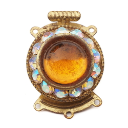 Large vintage Czech 3 strand necklace clasp AB glass rhinestones amber cabochon