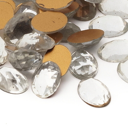 Lot (52) Czech vintage oval faceted crystal clear foiled flatback glass rhinestones 14x10mm