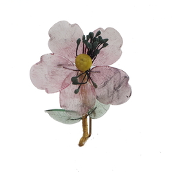 Vintage Czech lampwork glass flower pin brooch transparent pink yellow