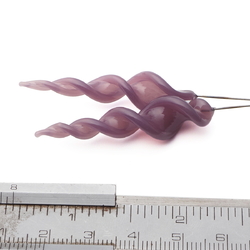 Lot (2) opaline purple lampwork glass spiral twist flower part headpin glass beads