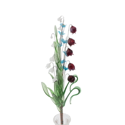 Czech lampwork glass bead purple blue white flower stem decoration