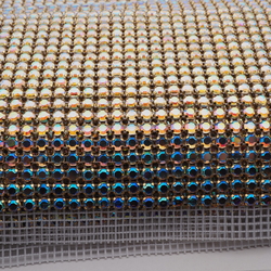 1 Meter Preciosa ss22 sparkle AB crystal Gold 19 row rhinestone white mesh, flat back jewel Diamante trim banding