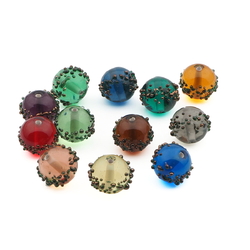 Lot (12) Czech copper spot overlay round lampwork glass beads 12mm