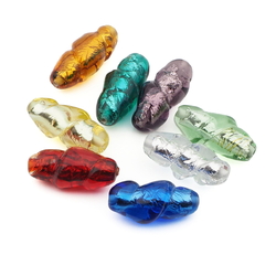 Lot (8) Czech silver lined oval twist lampwork glass beads 