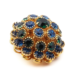 Czech blue green rhinestone gold tone metal button bead 22mm
