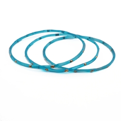 Lot (3) antique Czech blue faceted glass bangles hoops gold gilt