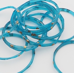 Lot (13) antique Czech blue bicolor mini glass bangles hoops gold gilt