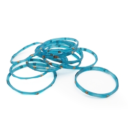Lot (13) antique Czech blue bicolor mini glass bangles hoops gold gilt
