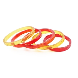Lot (5) antique Czech red yellow faceted glass bangles hoops