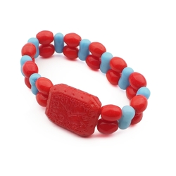 Vintage Czech childs red blue glass bead watch face bracelet
