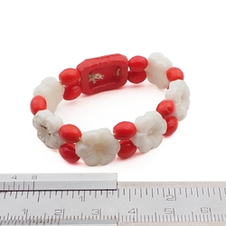 Vintage Czech childs red watch face white flower glass bead bracelet