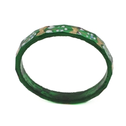 Antique Czech green faceted glass bangle hoop gold gilt enamel