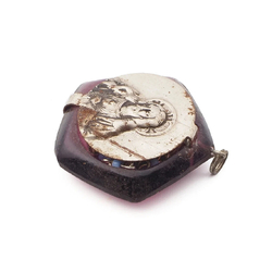 Vintage Czech purple glass religious miniature rosary locket pendant