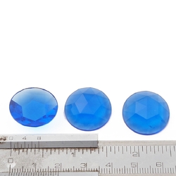 Lot (3) Large Czech vintage round faceted blue flatback glass rhinestones 20mm