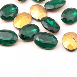 Lot (12) large Czech vintage foiled oval faceted Emerald glass rhinestones 25mm