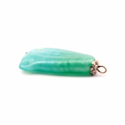 Vintage Czech satin green opaline marble earring pendant glass bead 30mm