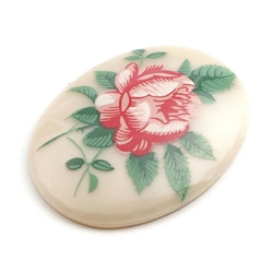 Vintage porcelain picture cabochon rose flowers 40x30mm