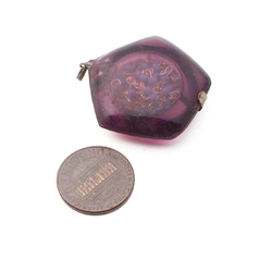 Vintage Czech purple glass religious miniature rosary locket pendant