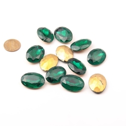 Lot (12) large Czech vintage foiled oval faceted Emerald glass rhinestones 25mm