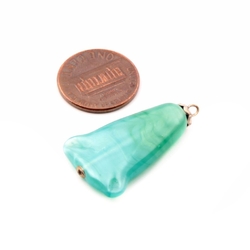 Vintage Czech satin green opaline marble earring pendant glass bead 30mm