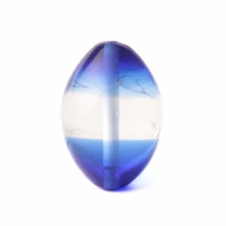 Vintage Czech sapphire blue crystal bicolor oval lampwork glass bead 21mm