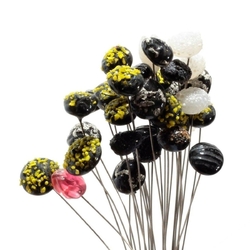 Lot (32) Czech lampwork glass flower berry stem headpin beads