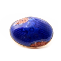 Vintage guilloche blue enamel glass over brass button damaged 12mm