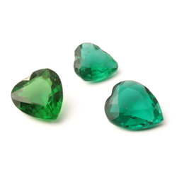 Lot (3) Czech vintage heart faceted green glass rhinestones