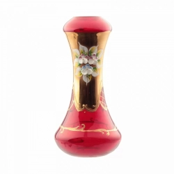 Vintage Czech red glass chandelier column hand floral enamel painted gilt 6.75"
