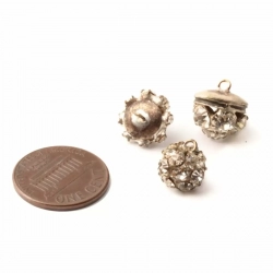 Lot (3) Antique Victorian Czech rhinestone silver metal ball dimi buttons