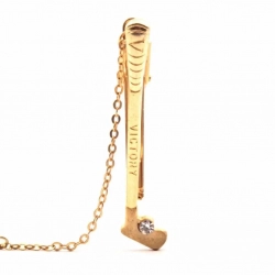 Vintage gold plated metal "Victory" golf club rhinestone tie bar clasp clip