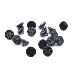 Lot (17) antique Victorian Czech black dimi small glass buttons 11mm
