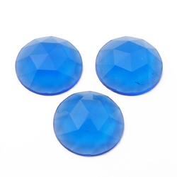 Lot (3) Large Czech vintage round faceted blue flatback glass rhinestones 20mm