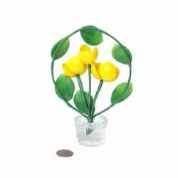 Vintage Czech miniature lampwork glass yellow flowers plant pot ornament